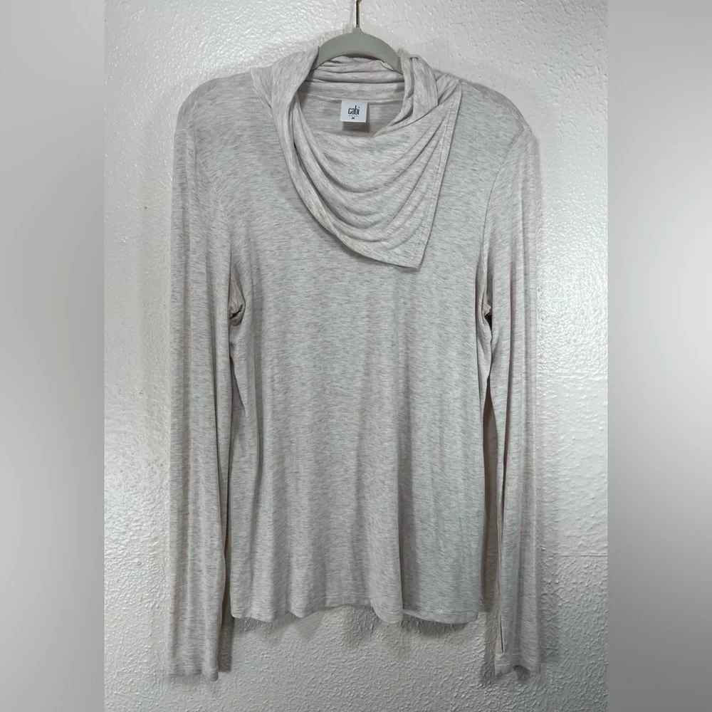 Cabi #3226 Long Sleeve Cowl Neck Lightweight Top in Oatmeal Women’s Medium